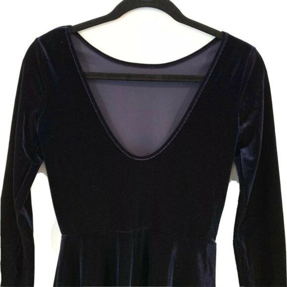 Bethany Mota Navy Blue Velvet Long Sleeve Skater Dress Scoop Back Size S - Picture 7 of 7